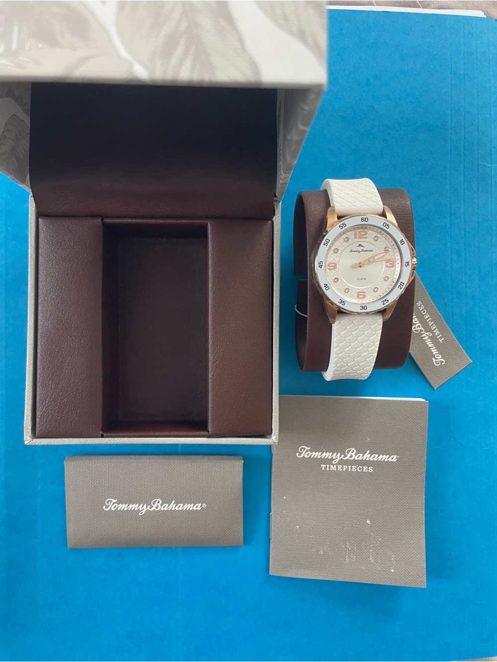 Tommy Bahama White Silicone Strap Watch with Rose Gold Links